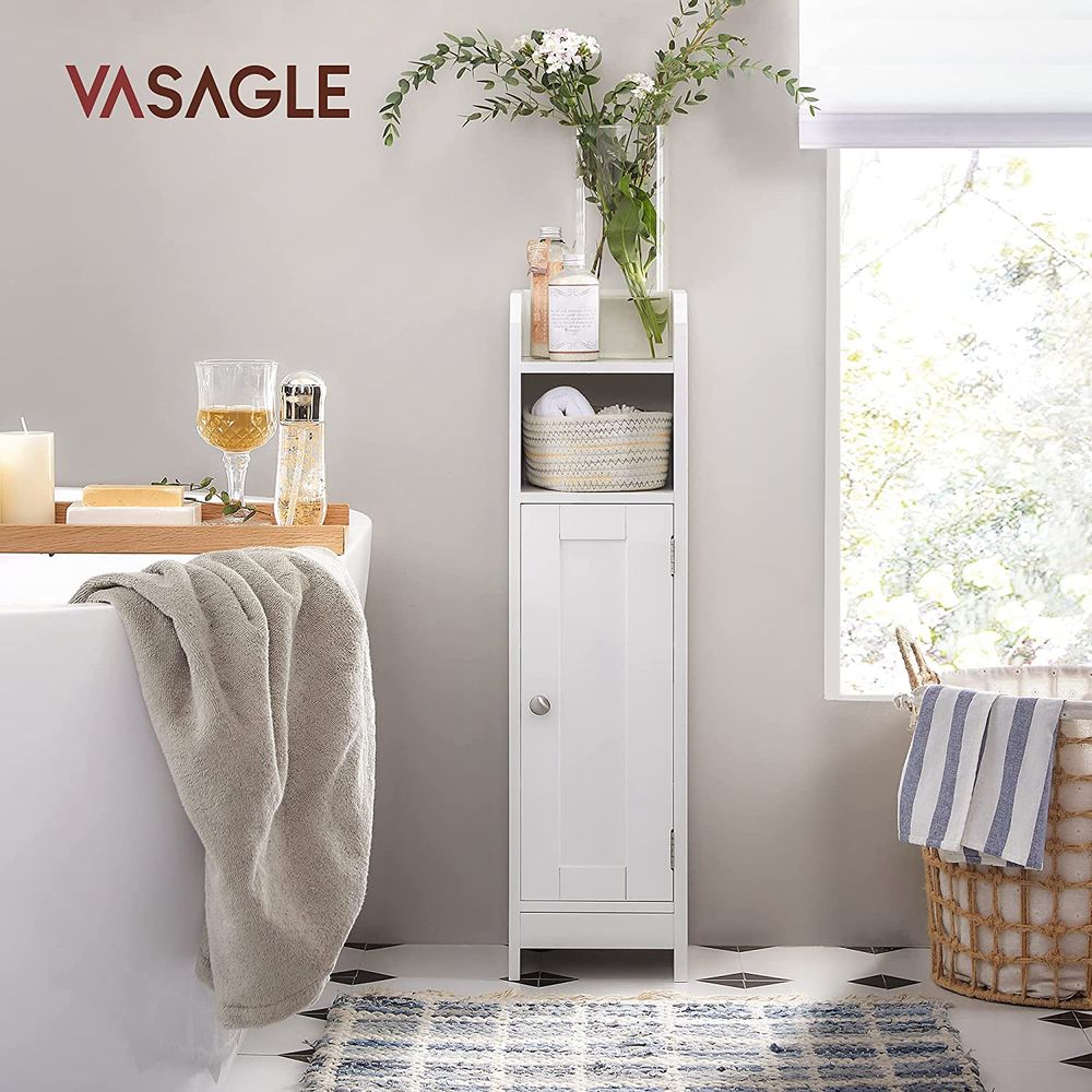 Bathroom Floor Cabinet,Free Standing Storage Organizer with Single Door &  Adjustable Shelf, Narrow Side Cabinet for Living Room, White 