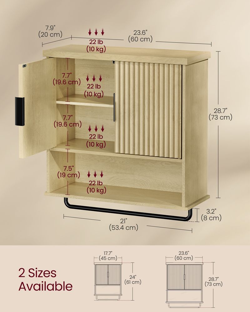 VASAGLE MAXE Collection Bathroom Cabinet Wall Mounted Over Toilet Hanging Cabinet - Thumbnail 5