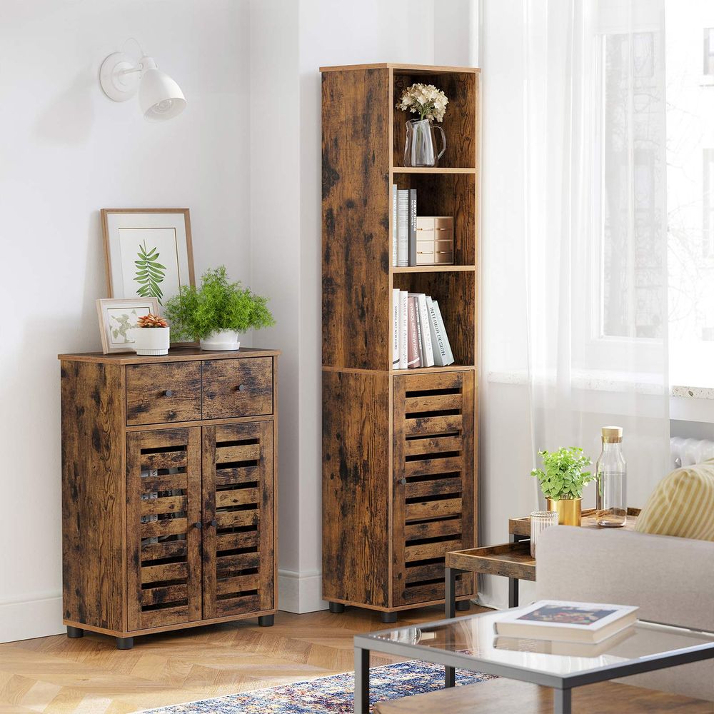 VASAGLE Brown Slim Storage Cabinet with Shelves