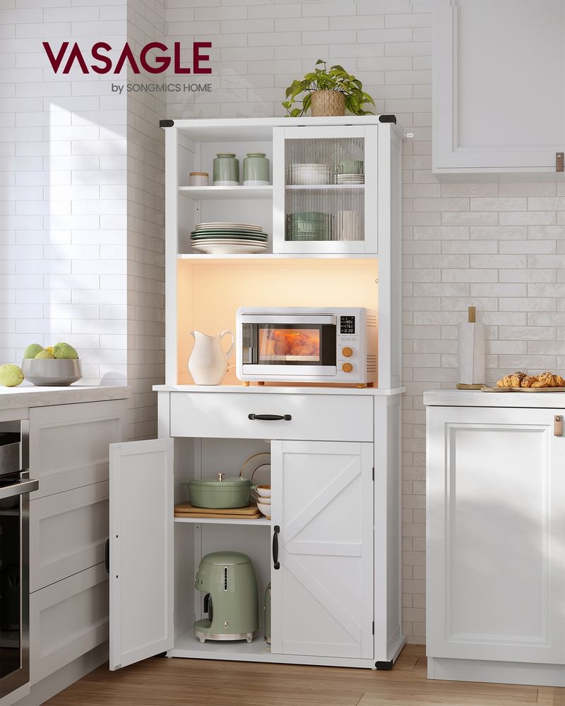 VASAGLE 71" Pantry Cabinet with Lights and Charging Station - Thumbnail 3