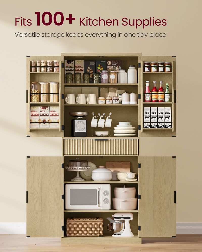 VASAGLE 71" Pantry Cabinet with Lights and Charging Station - Thumbnail 5
