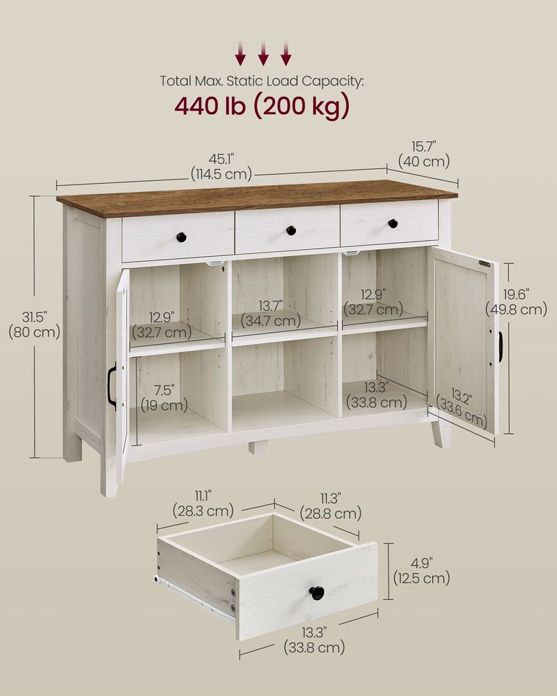 VASAGLE Farmhouse Buffet Cabinet - Thumbnail 2