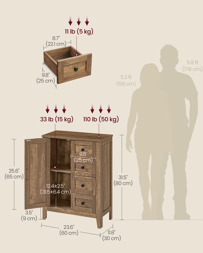 VASAGLE Liry Collection Farmhouse Bathroom Floor Cabinet - Thumbnail 3