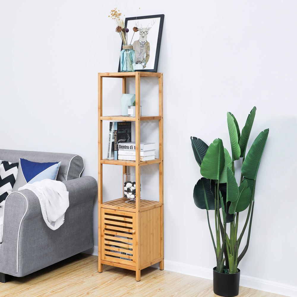 SONGMICS 5-Tier Bamboo Bathroom Shelf,, Natural