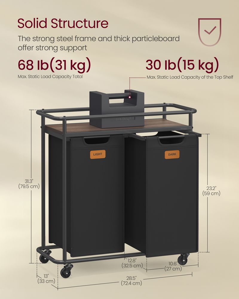 VASAGLE Laundry Sorter with Wheels - Thumbnail 3