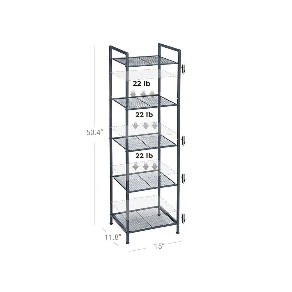 SONGMICS 5-Tier Storage Shelf Shelving Unit Heavy Duty Kitchen Storage Metal Garage Storage Organizer with x Side Frames Black