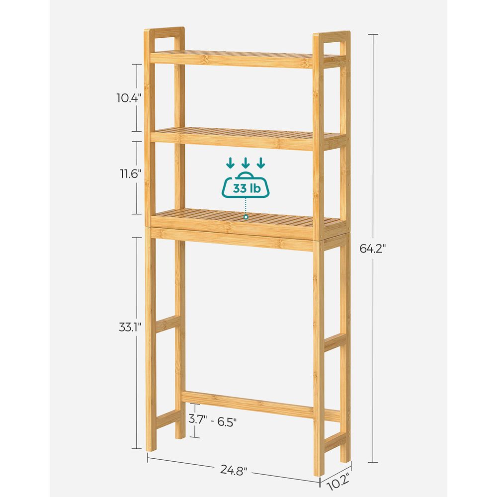 SONGMICS Over-the-Toilet Storage Bathroom Cabinet with Adjustable Inside Shelf and Bottom Stabilizer Bar Natural, Beige