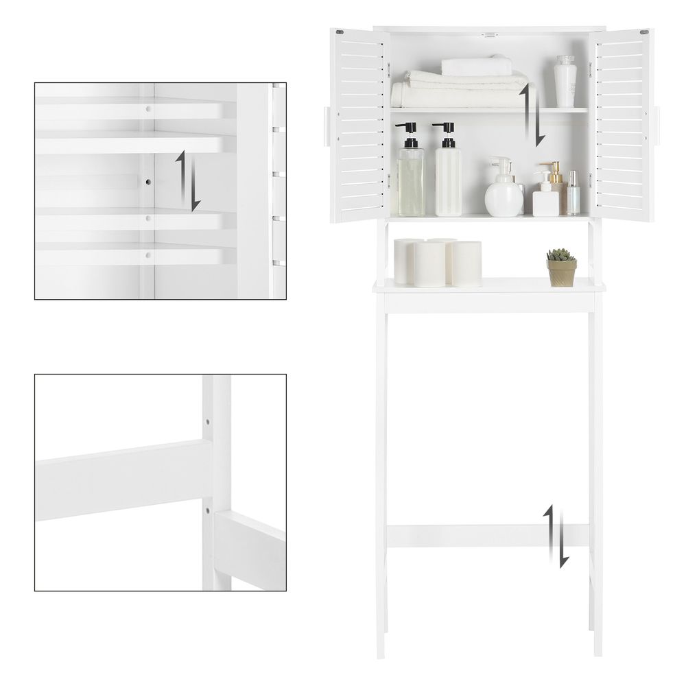 SONGMICS Over-the-Toilet Storage Bathroom Cabinet with Adjustable Inside Shelf and Bottom Stabilizer Bar Natural, Beige