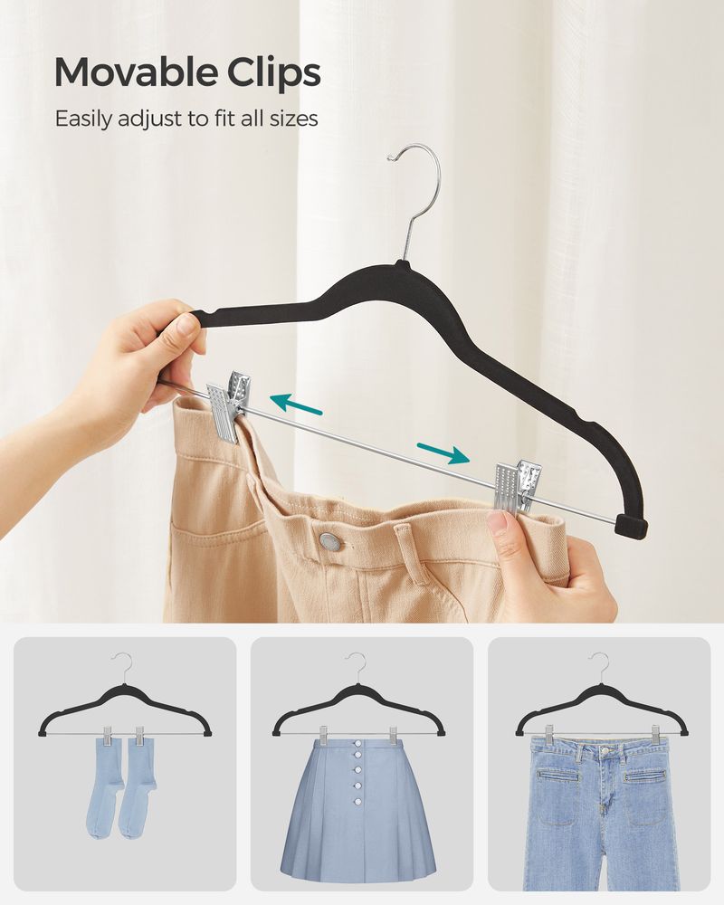 SONGMICS Velvet Pants Hangers with Adjustable Clips - Thumbnail 4