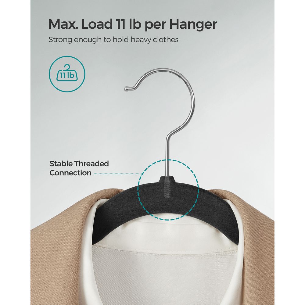 SONGMICS Velvet Hangers, 50 Pack, Non-Slip Clothes Hanger with Rose Gold  Color Swivel Hook, 0.2