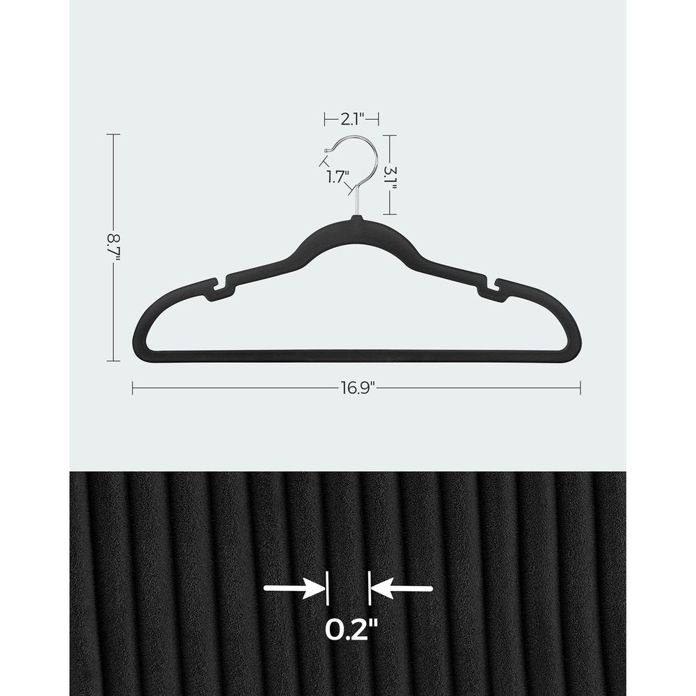 SONGMICS 50-Pack Non-Slip Coat Hangers 16.9 Inches, Black / 10