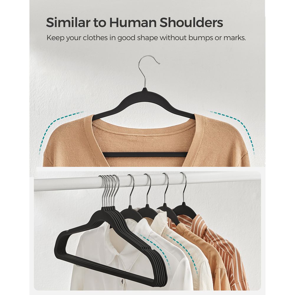 SONGMICS Rubber-Coated Plastic Hangers, 50 Pack Non-Slip Coat Hangers,  Space-Saving Slim Clothes Hangers, 360 Degree Swivel Hooks, Shoulder  Notches