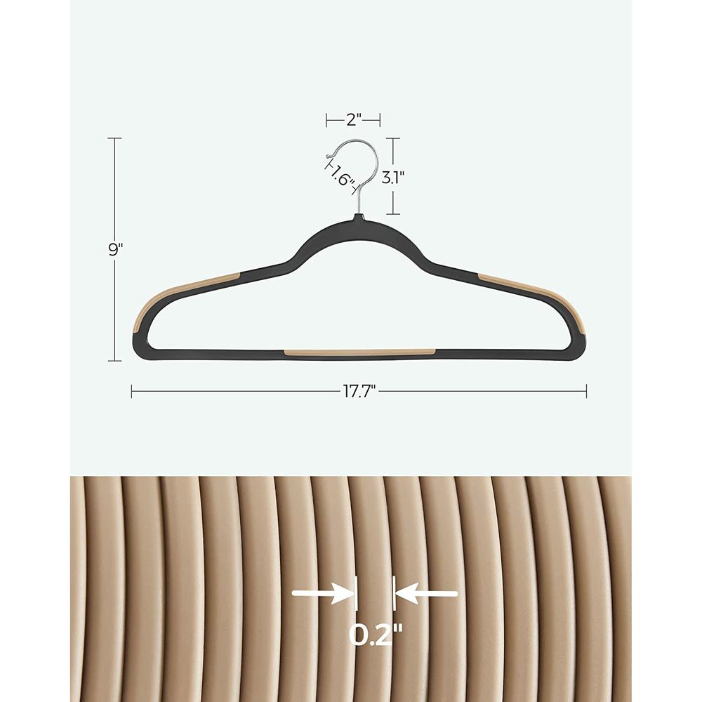 SONGMICS 30 Pack Coat Hangers, Heavy-Duty Plastic Hangers with Non-Slip Design, Space-Saving Clothes Hangers, 0.2 Inches