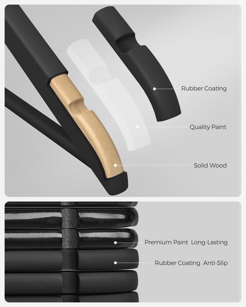 SONGMICS 20-Pack Solid Wood Clothes Hangers with Anti-Slip Rubber Coating - Thumbnail 5