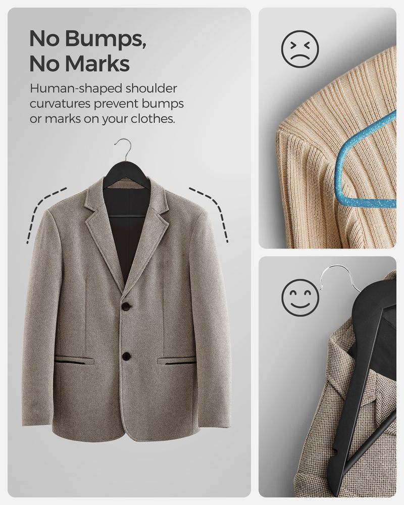 SONGMICS 20-Pack Solid Wood Clothes Hangers with Anti-Slip Rubber Coating - Thumbnail 4