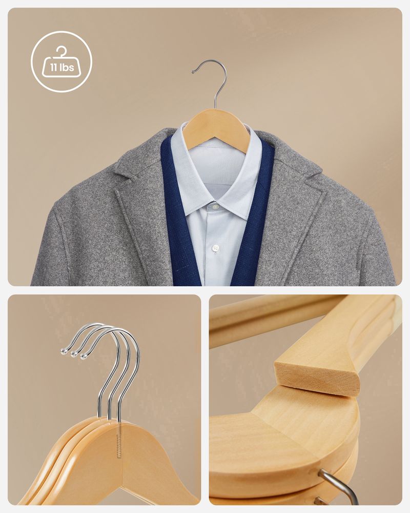 SONGMICS Set of 20 Velvet Wooden Hangers - Thumbnail 2