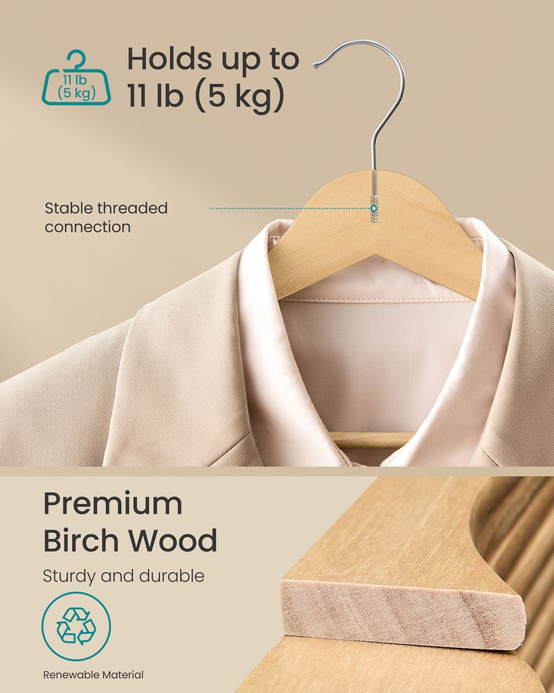 SONGMICS Wooden Hangers with 360° Swivel Hooks - Thumbnail 4