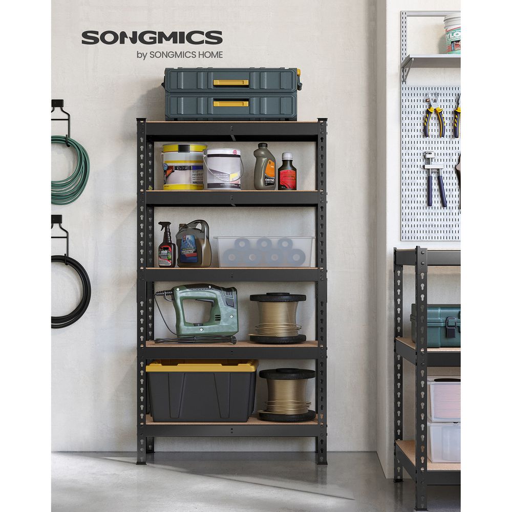 SONGMICS 5-Tier Storage Shelf Shelving Unit Heavy Duty Kitchen Storage  Metal Garage Storage Organizer with X Side Frames Black