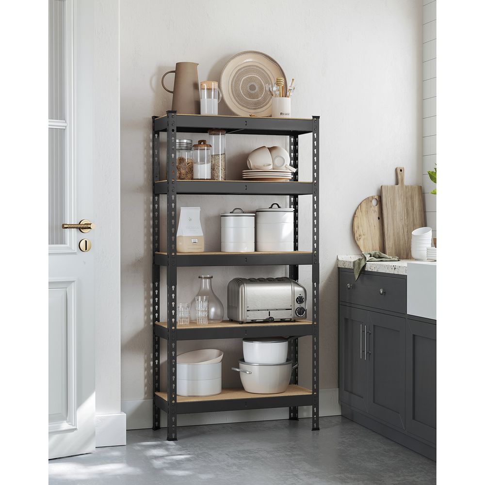 SONGMICS 5-Tier Storage Shelf Shelving Unit Heavy Duty Kitchen Storage Metal Garage Storage Organizer with x Side Frames Black