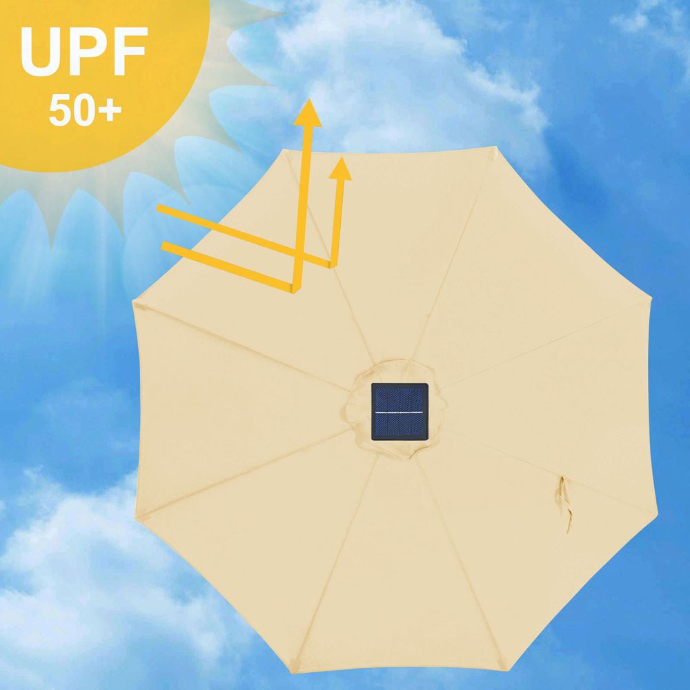 SONGMICS 9ft Solar Patio Umbrella, Lighted Outdoor Umbrella, 32