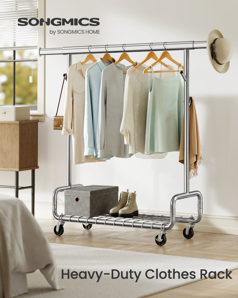 SONGMICS Clothes Rack with Wheels and Shelf - Thumbnail 5