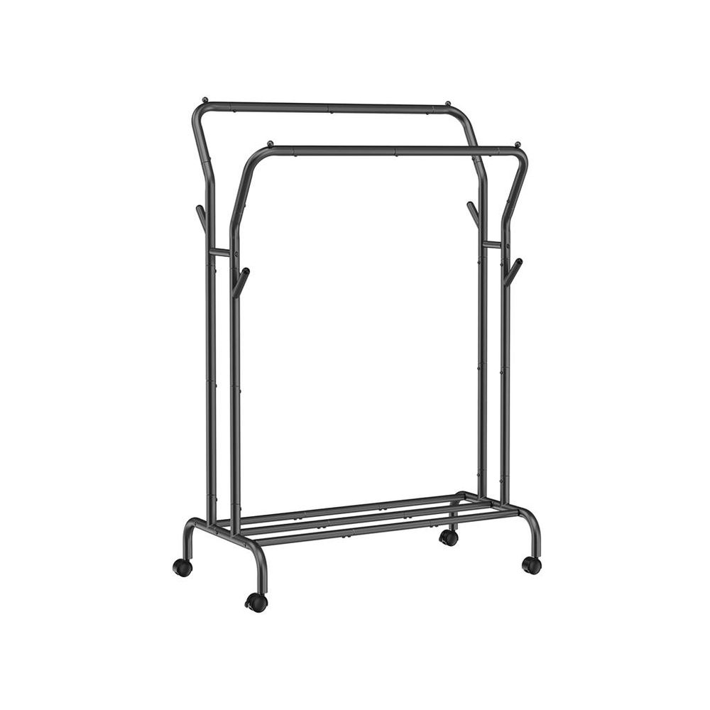 Simple Houseware Double Rod Garment Rack with Wheels and Hooks, Black