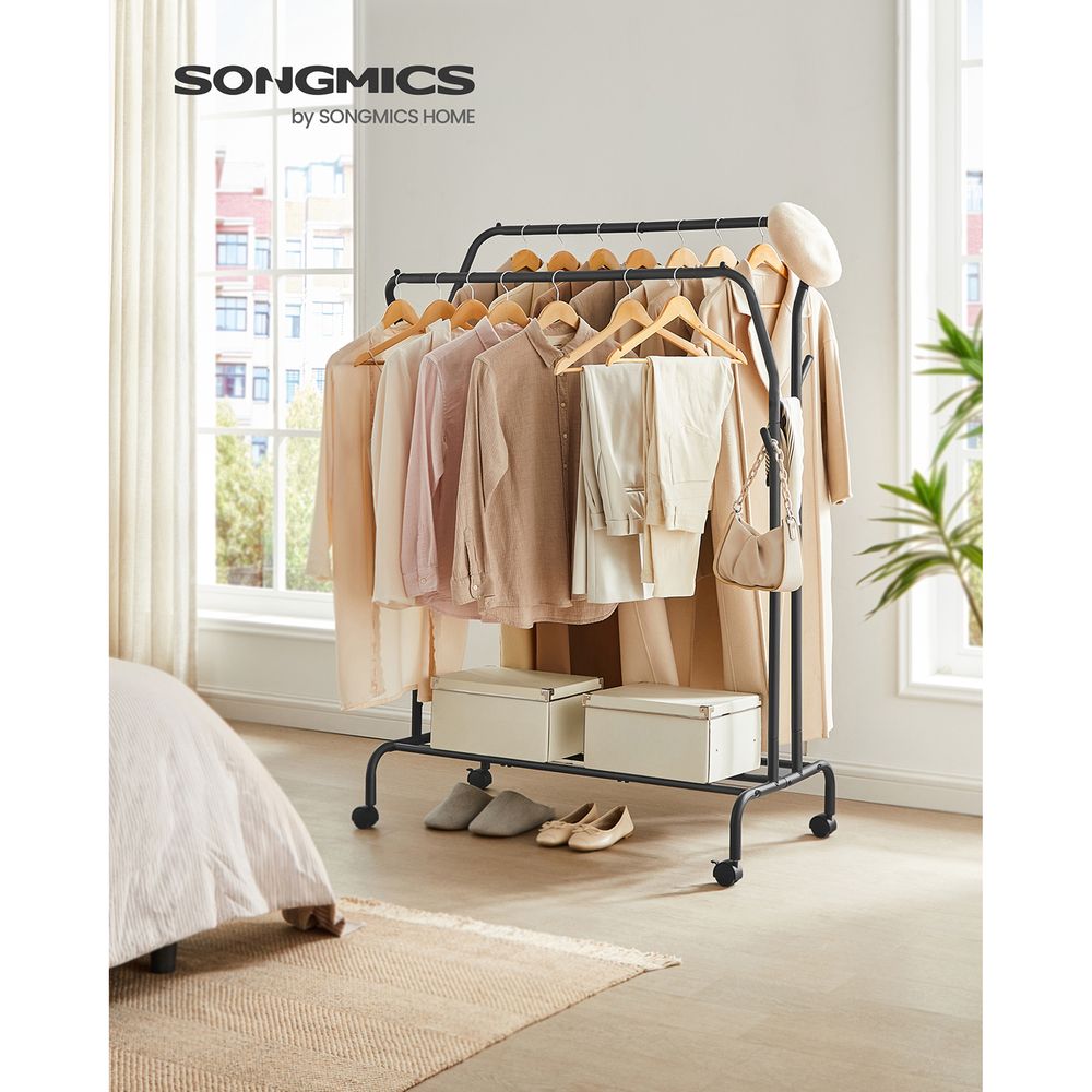 SONGMICS Double-Rod Clothes Rack with Wheels 40.7 Inches, Black