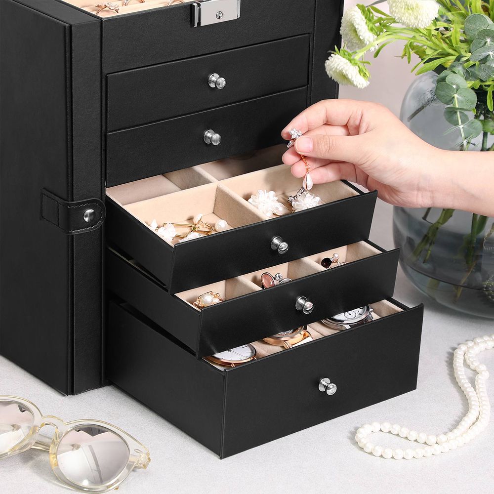 SONGMICS 6 Tier Jewelry Box, Jewelry Case with 5 Drawers, Large Storage  Capacity, with Mirror, Lockable, Jewelry Storage Organizer, Gift for Loved