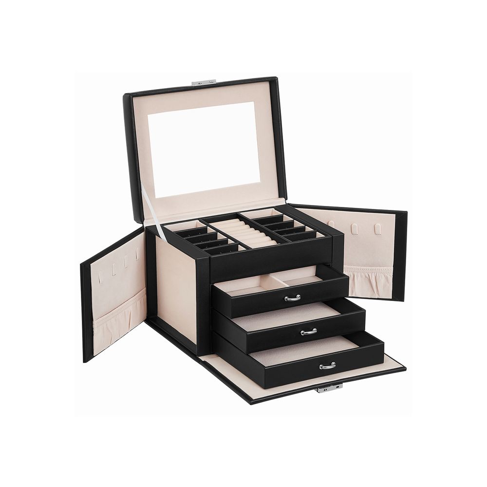 SONGMICS Jewelry Box, Jewelry Organizer 4 Levels, Lockable Jewelry Storage Case with Trays, Velvet lining, Black UJBC159B01