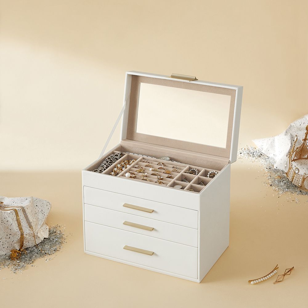 SONGMICS Jewelry Box with Glass Lid, 6-Layer Jewelry Organizer, 5