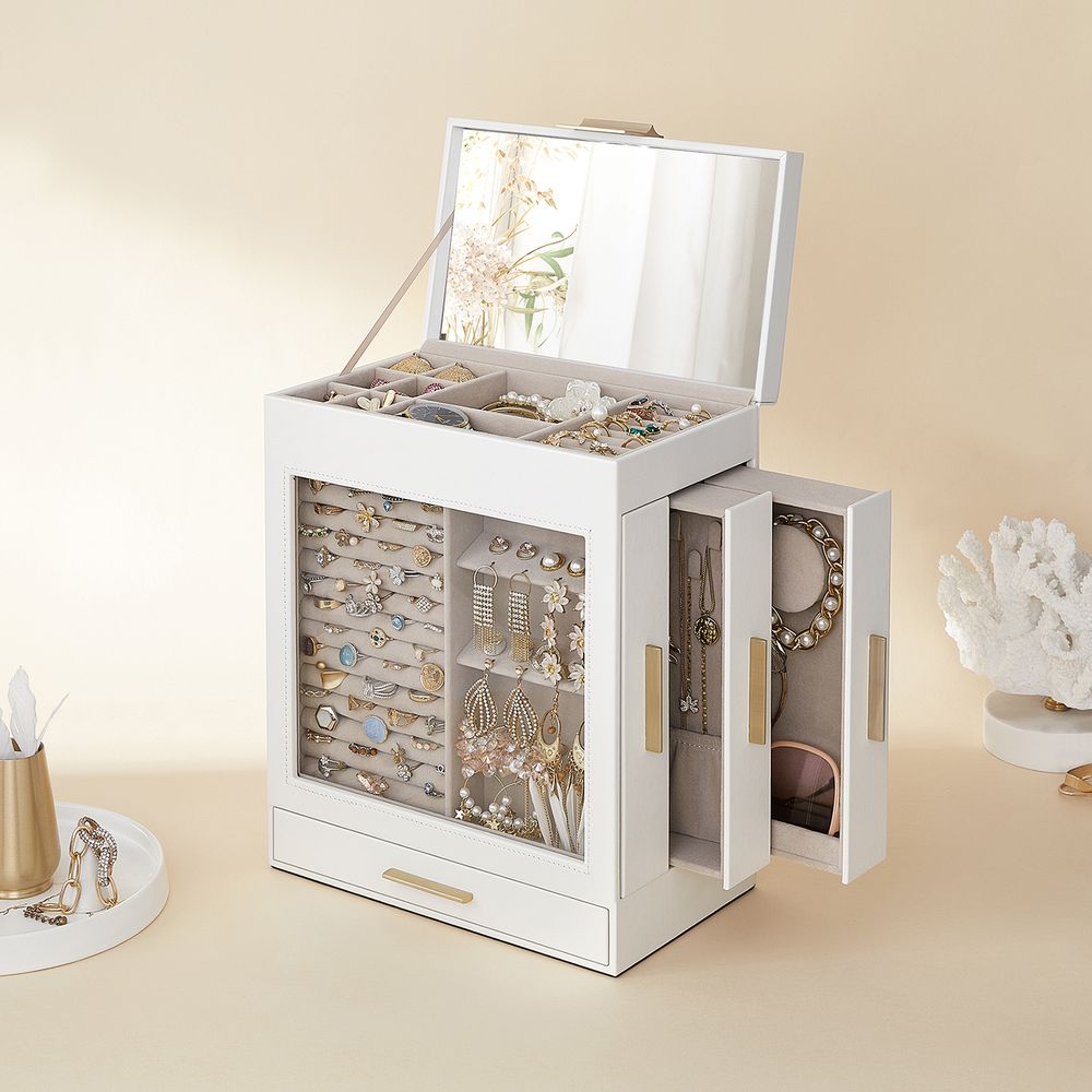 Songmics 5-tier Jewelry Box With Glass Window Jewelry Storage Organizer  With 3 Side Drawers & Big Mirror : Target