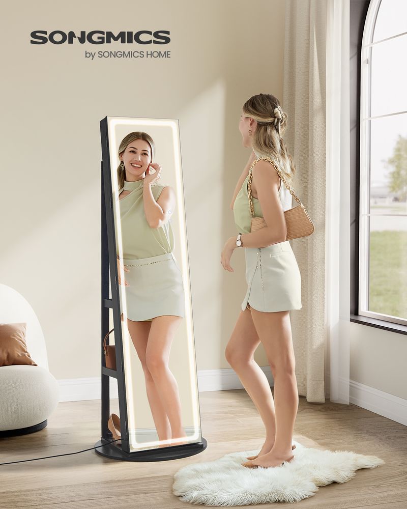 SONGMICS LED Mirror Jewelry Cabinet Standing - Thumbnail 4