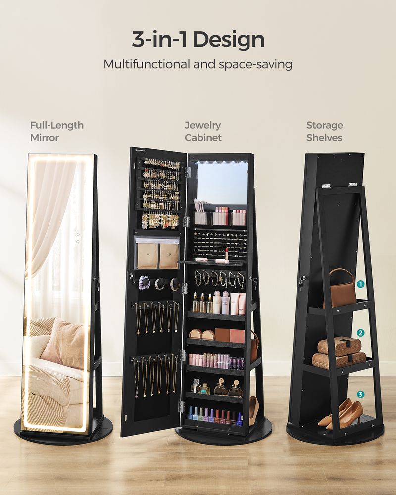 SONGMICS LED Mirror Jewelry Cabinet Standing - Thumbnail 2