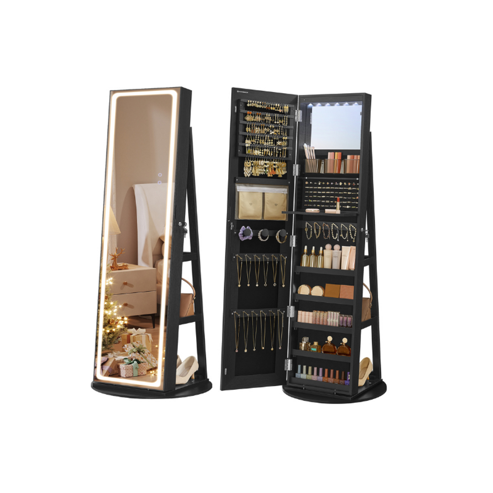 SONGMICS LED Mirror Jewelry Cabinet Standing