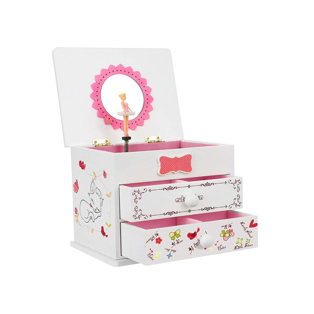 SONGMICS Ballerina Music Jewelry Box for Little Girls White