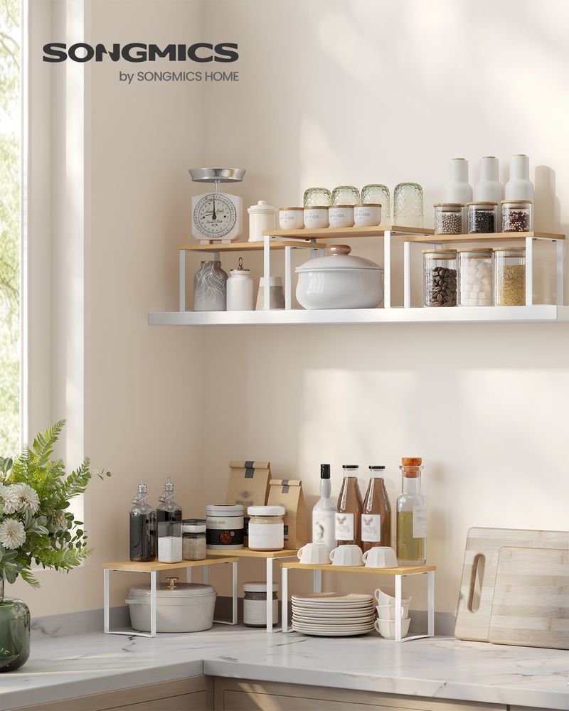 SONGMICS Cabinet Organizer Shelf, Set of 3 Kitchen Counter Shelves - Thumbnail 2