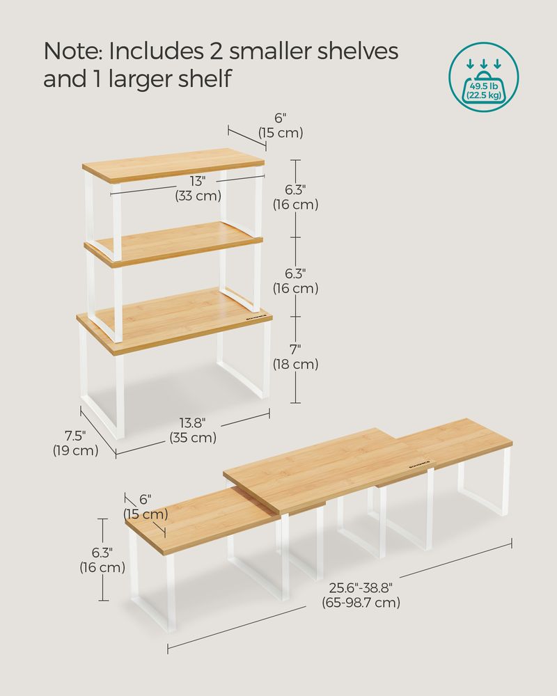 SONGMICS Cabinet Organizer Shelf, Set of 3 Kitchen Counter Shelves - Thumbnail 3