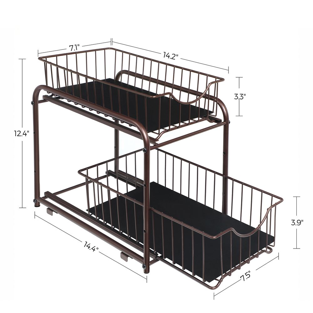 SimpleHouseware 2 Tier Sliding Cabinet Basket Organizer Drawer, Silver 