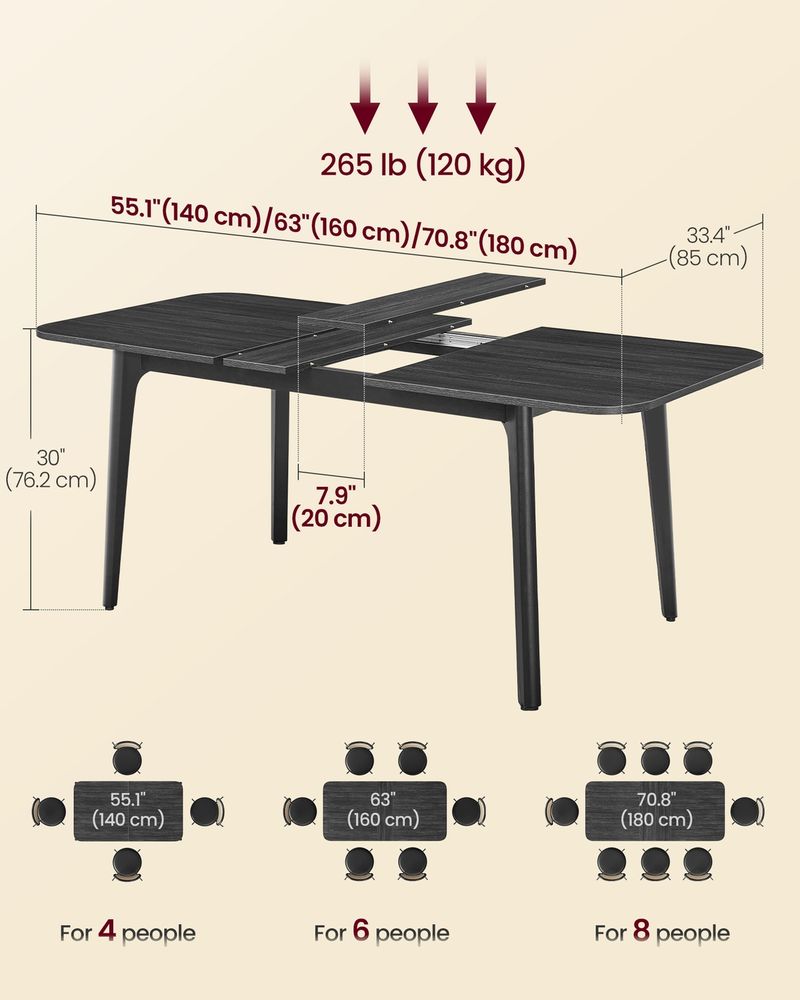 VASAGLE MAEZO Collection Extendable Dining Table - Thumbnail 5