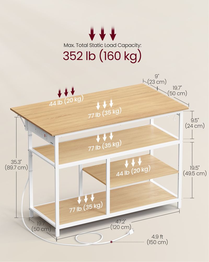 VASAGLE Kitchen Island with Drop Leaf - Thumbnail 3