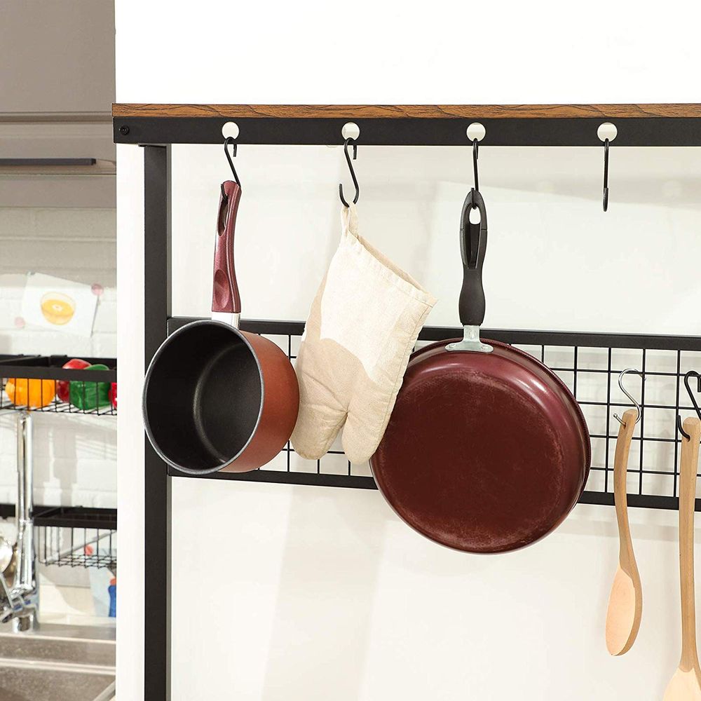 SONGMICS Bakers Rack Adjustable Microwave Stand Kitchen Storage Rack with 4 Shelves 6 Hooks for Pots Pans Spice Bottles in The Kitchen Apartment