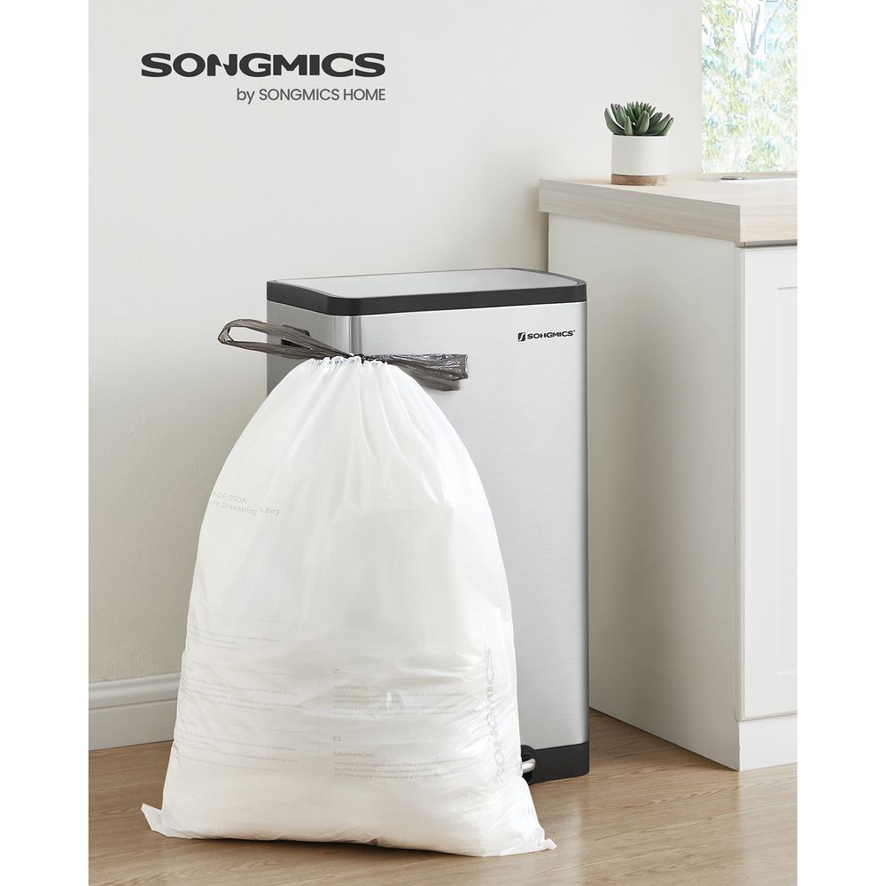SONGMICS 90pcs Drawstring Trash Bags, 8 Gallon (30L) Garbage Bags for 8- Gallon or 16-Gallon Dual Trash Cans, Trash Liners, Custom-Fit, Liner Code  30A, 2 Rolls, 90 Count, Watertight, Kitchen, White