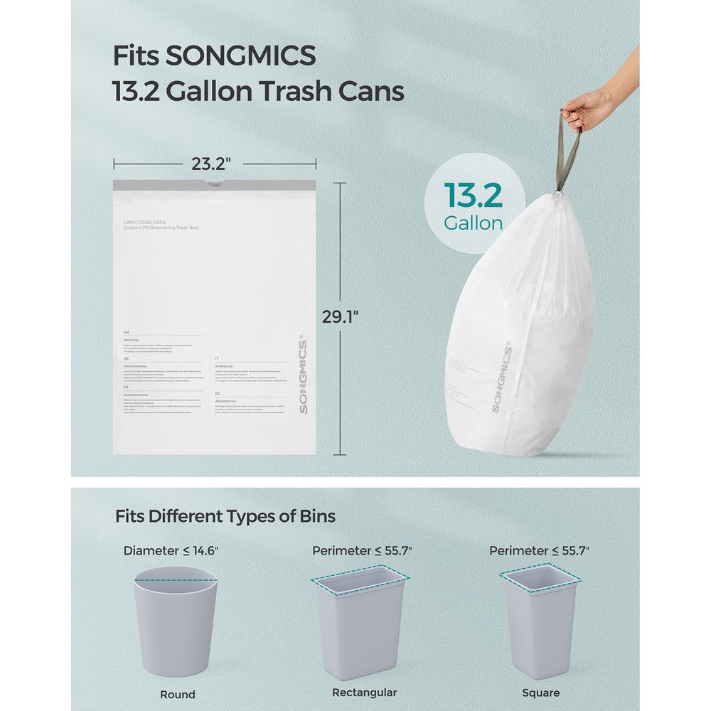 SONGMICS Trash Bags for 13.2 Gal. Trash Cans 40 Count