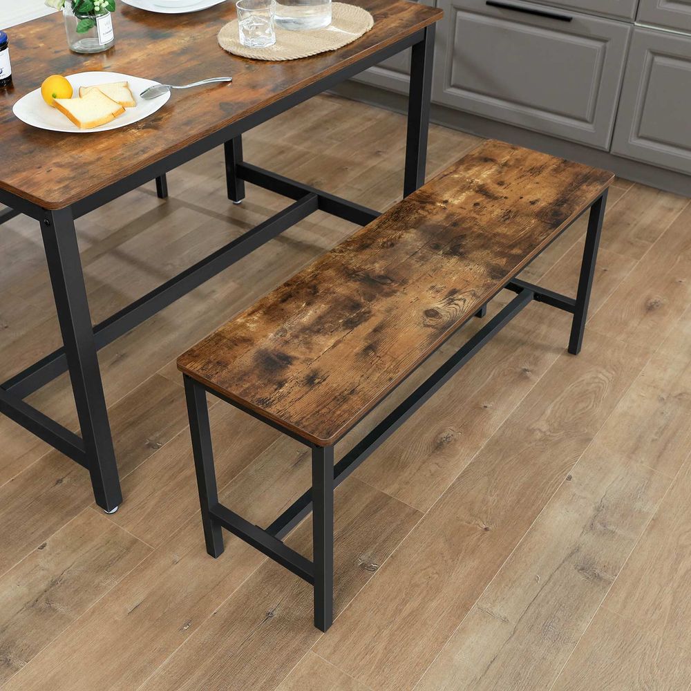 VASAGLE Dining Table Bench Set of 2 Room Bench Industrial Style Rustic  Brown Black 