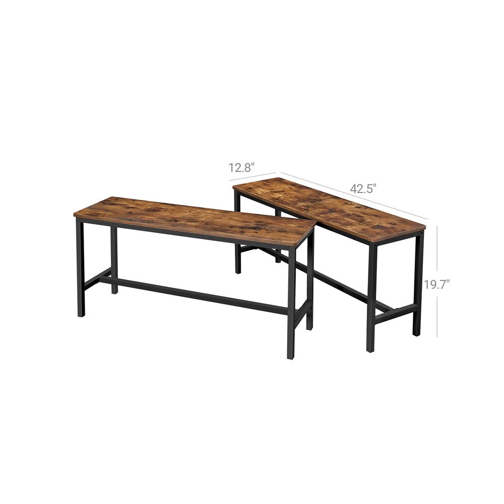 VASAGLE Dining Table Bench Set of 2 Room Bench Industrial Style Rustic  Brown Black