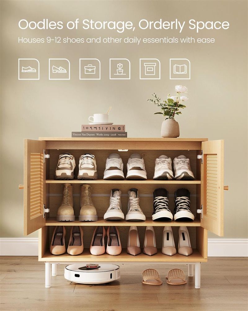 VASAGLE Natural Rattan 3-Tier Shoe Cabinet - Thumbnail 4