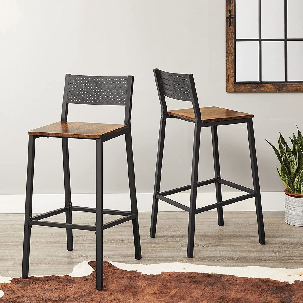 VASAGLE Set of 2 Industrial Bar Stools with Footrest - Thumbnail 2