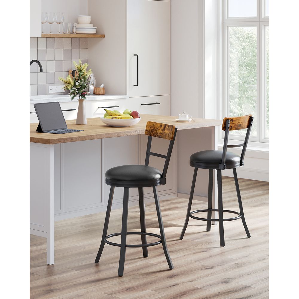 VASAGLE Swivel Bar Stool with Back - Thumbnail 2