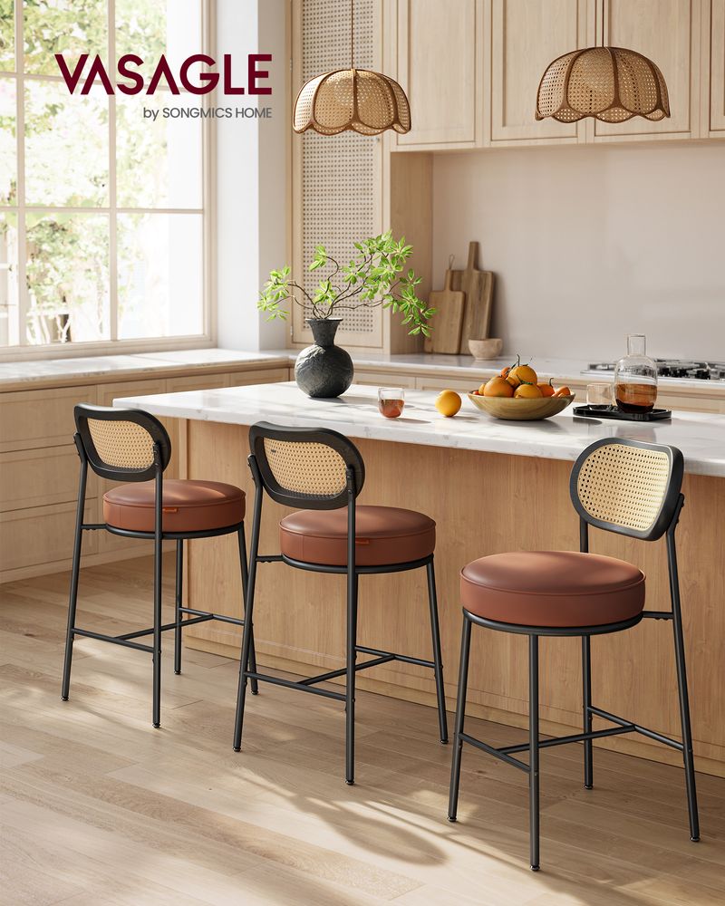 VASAGLE Counter Height Bar Stool with PE Rattan Back Set of 2 - Thumbnail 2