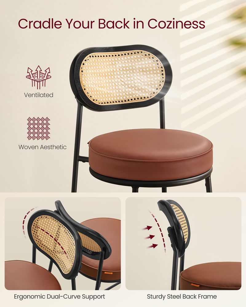 VASAGLE Counter Height Bar Stool with PE Rattan Back Set of 2 - Thumbnail 5